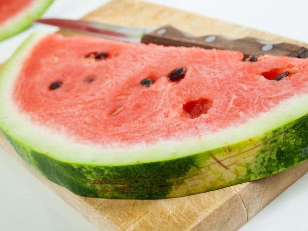Fresh slices of watermelon on white background.
