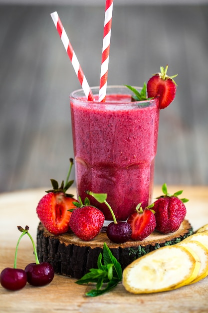 Fresh smoothie and fruits