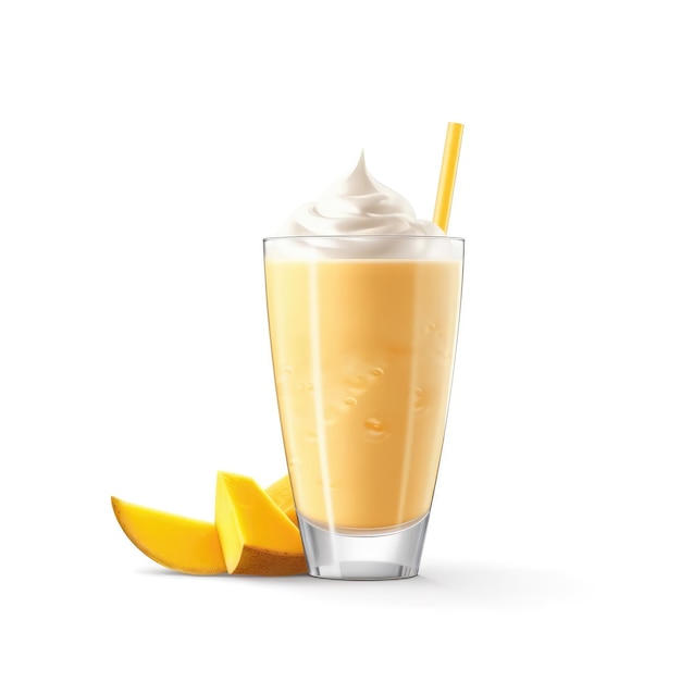 Fresh Smoothie mango lassi with mango fruit in isolated white background studio shot