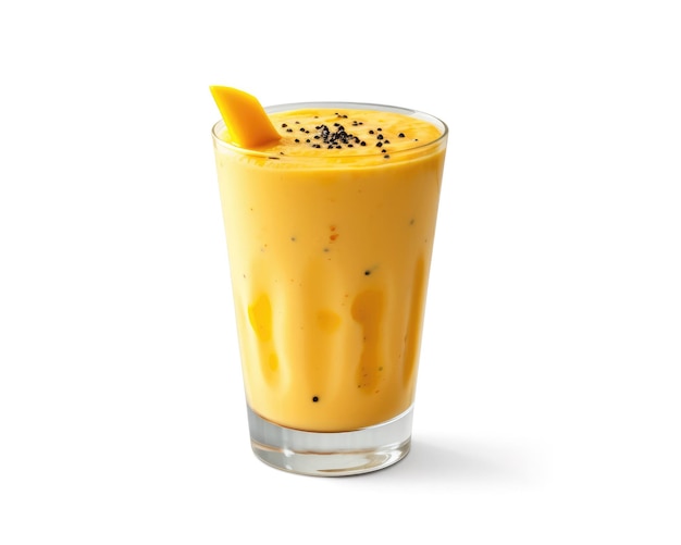 Fresh Smoothie mango lassi with mango fruit in isolated white background studio shot