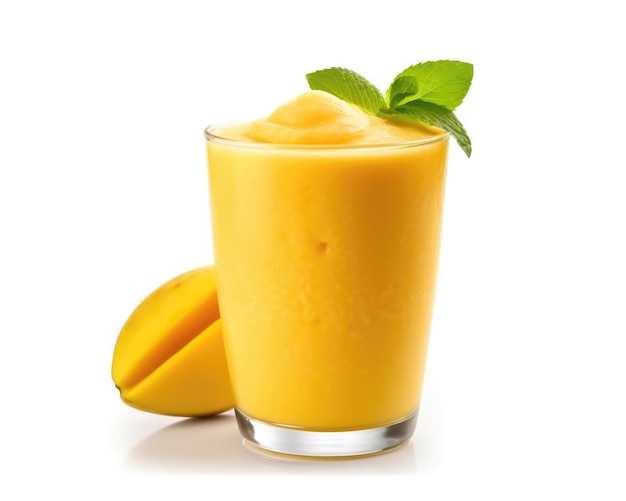 Photo fresh smoothie mango lassi with mango fruit in isolated white background studio shot