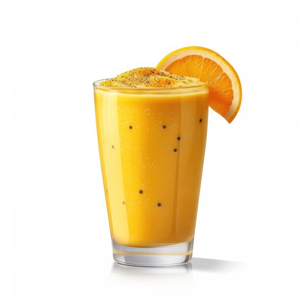 Fresh Smoothie orange lassi with orange fruit in isolated white background studio shot