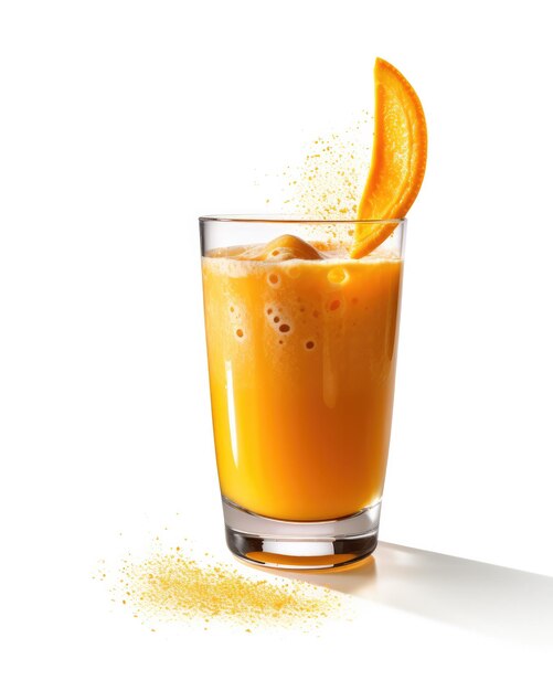 Fresh Smoothie orange lassi with orange fruit in isolated white background studio shot