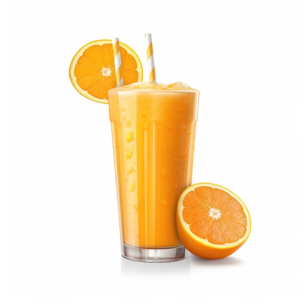 Fresh Smoothie orange lassi with orange fruit in isolated white background studio shot