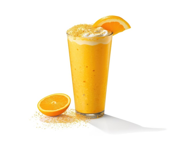 Fresh Smoothie orange lassi with orange fruit in isolated white background studio shot