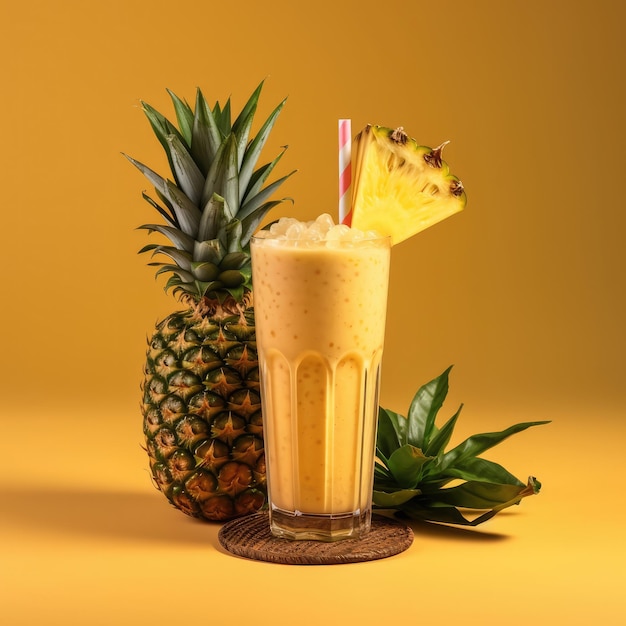 Fresh Smoothie Pineapple lassi with Pineapple fruit in studio background restaurant with garden