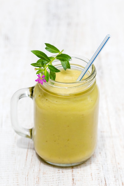 Fresh smoothies from avocado, banana, mango and honey