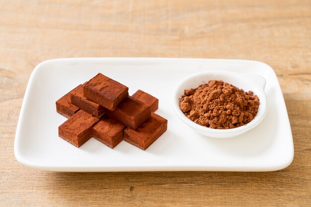 fresh and soft chocolate with cocoa powder