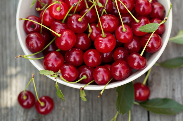 Fresh sour cherry in a bowl