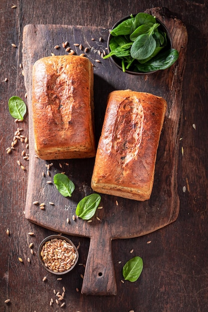 Fresh spinach bread baked in a home oven