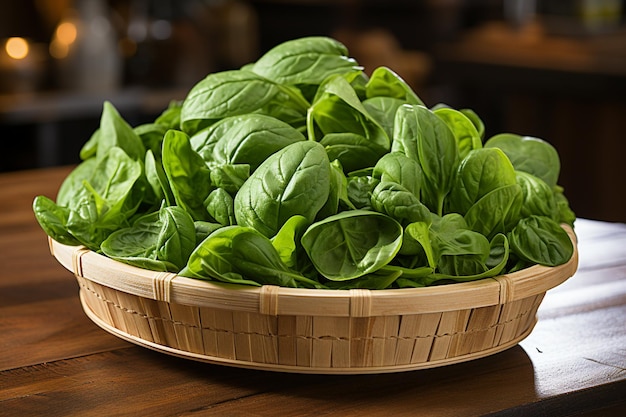 Fresh spinach leaves on a bowl