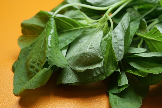 Foto foglie di spinaci freschi in tavola