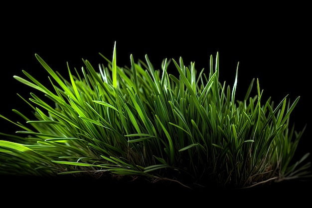黒の背景に新鮮な春の緑の草