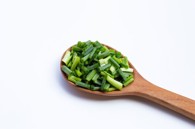 Fresh spring onion on white background.