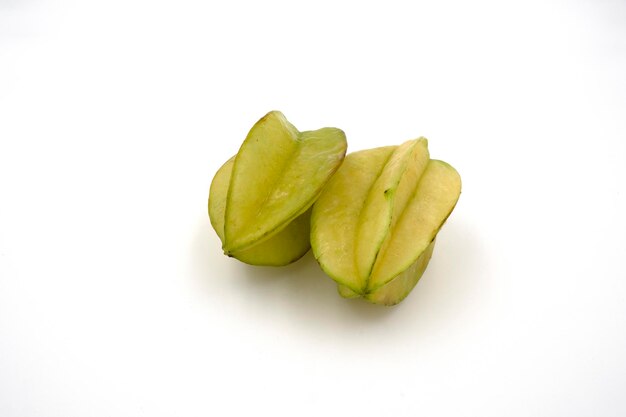 Fresh star fruits isolated on white background Healthy green fruits Tropical fruit