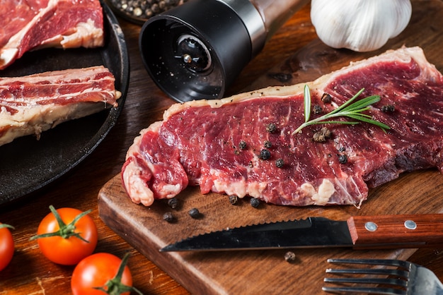 A fresh steak on the chopping board