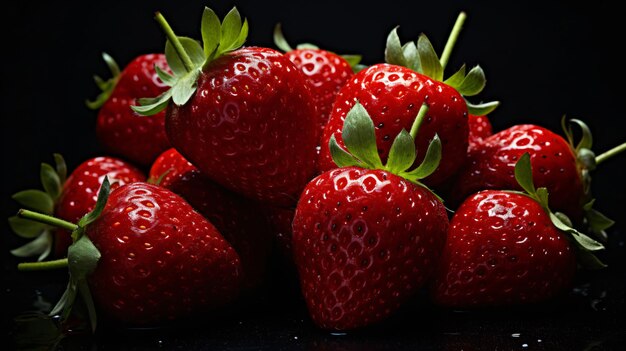 Fresh strawberries on black background