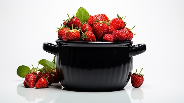 Fresh Strawberries in Black Pot