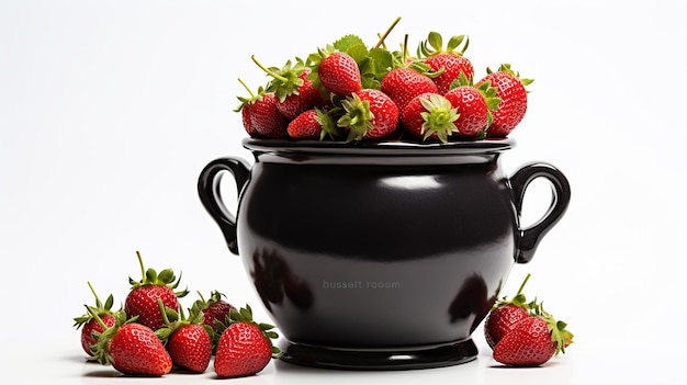 Fresh Strawberries in Black Pot