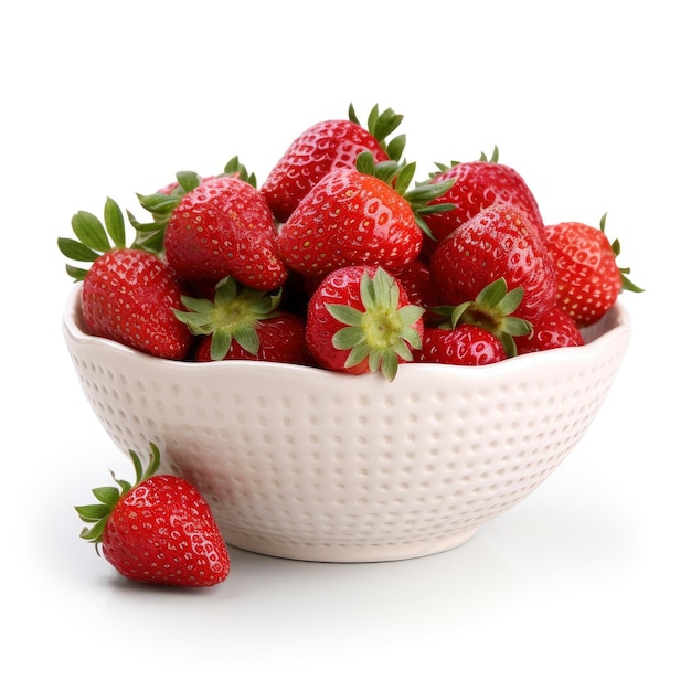 Fresh strawberries in bowl isolated on white