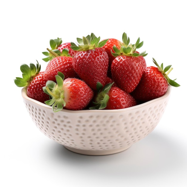 Fresh strawberries in bowl isolated on white