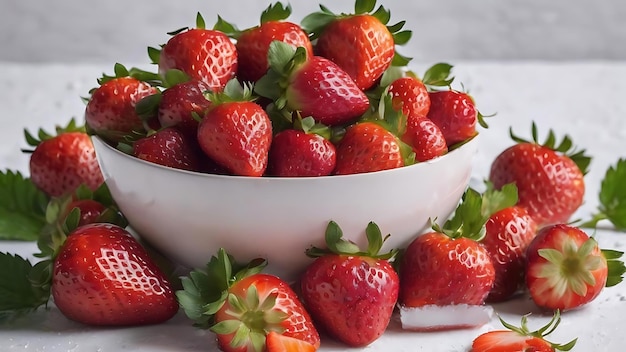 Fresh strawberries in a bowl on white background