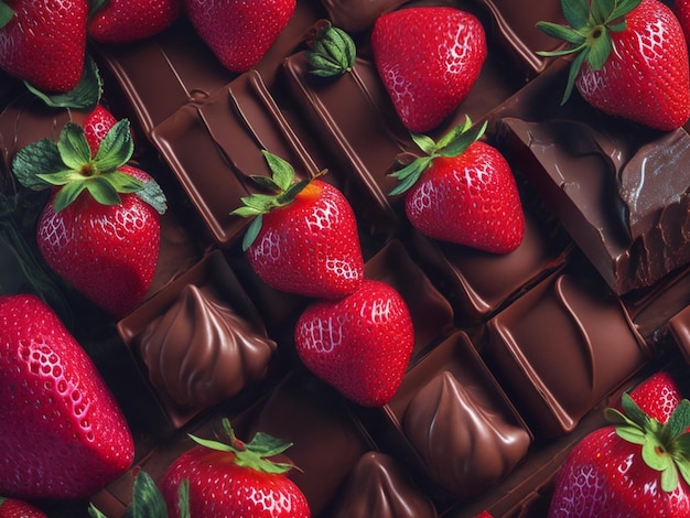 Fresh strawberries on chocolate Generative AI