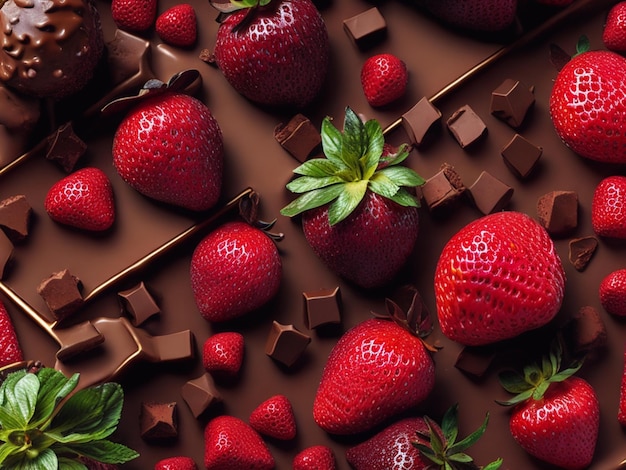 Photo fresh strawberries on chocolate generative ai