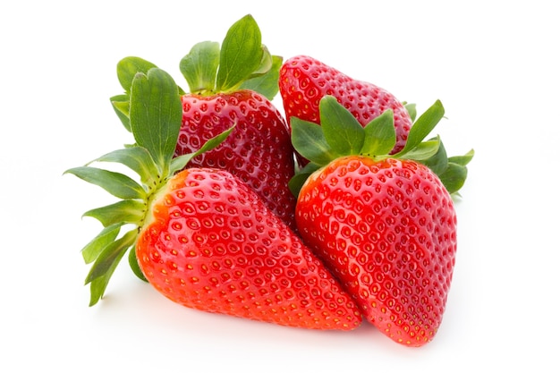 Fresh strawberries close up on white