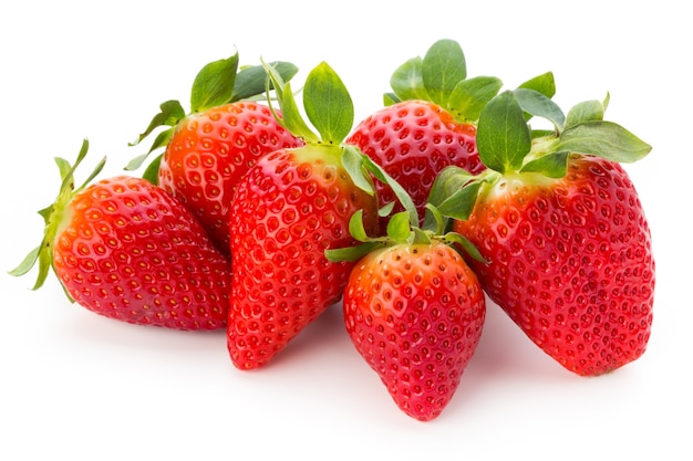 Fresh strawberries close up on white