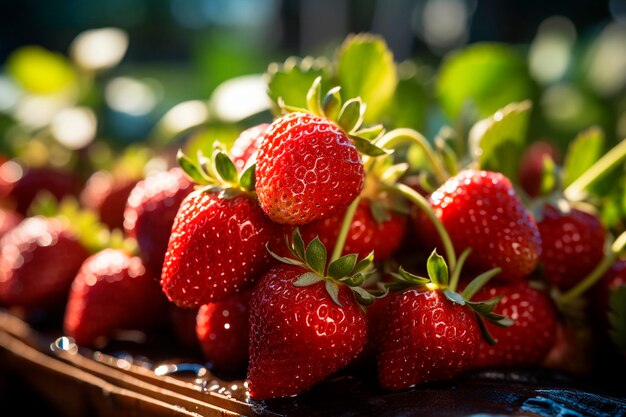 Fresh strawberries in the gardengenerative ai