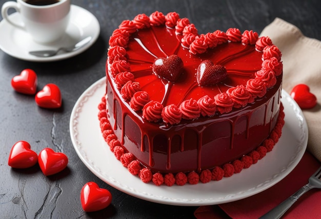 Fresh strawberries nestle atop the cake