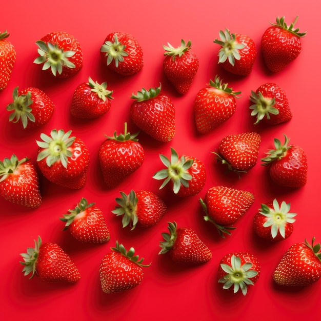 Fresh strawberries on red background ai generated