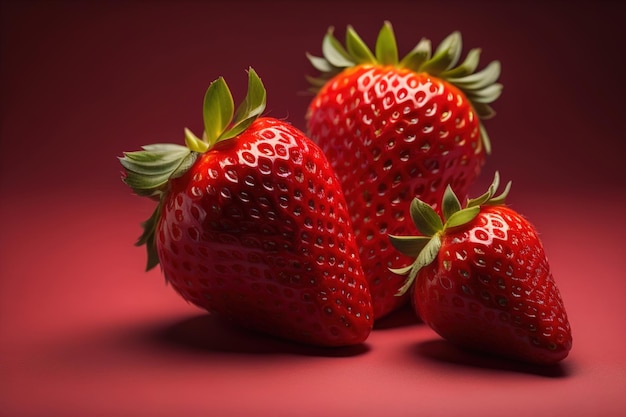 Fresh strawberries on a solid color background generative ai