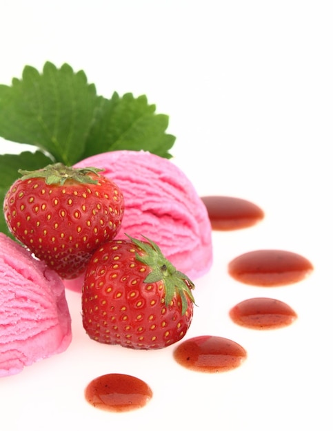 Fresh strawberries and strawberry ice cream