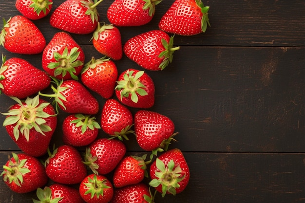 Fresh strawberries on a vintage black wooden background tempting display