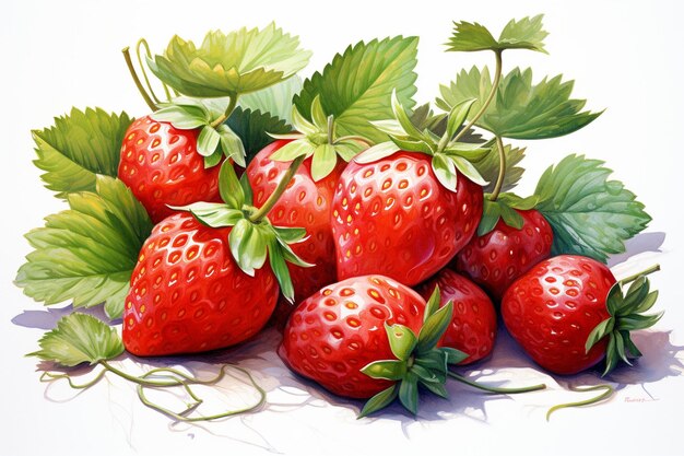 Fresh strawberries with leaves isolated