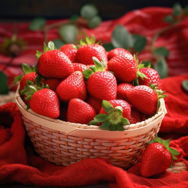 Foto fragole fresche nel cesto di legno