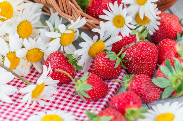 Fresh strawberries on wooden table