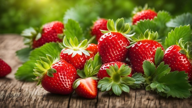 Photo fresh strawberries on a wooden table