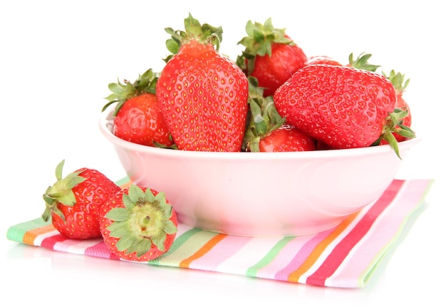 Fresh strawberry in bowl isolated on white