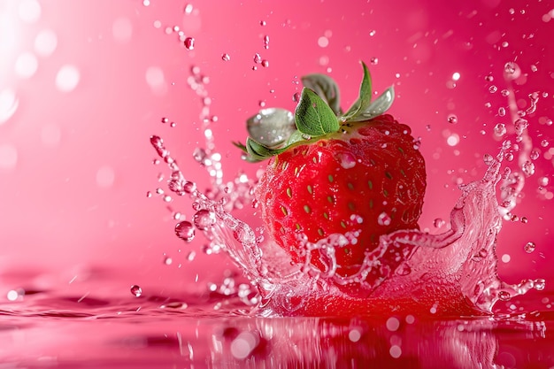 fresh strawberry falling in water