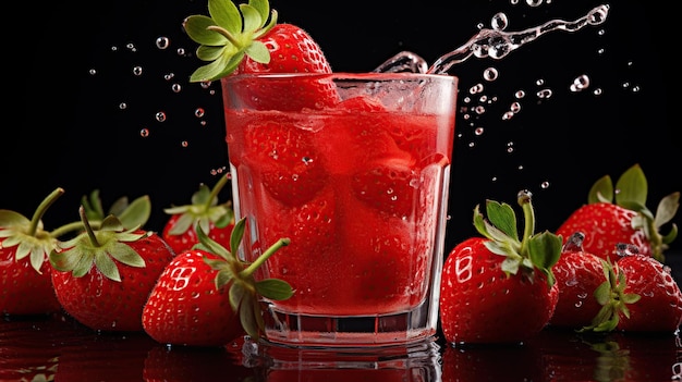 Fresh strawberry fruit juice with mango slice AI generated image