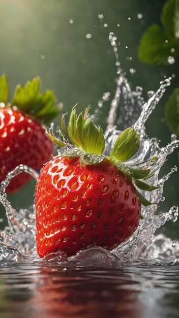 Fresh strawberry fruit splash water photo