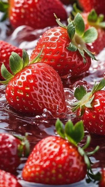 Fresh strawberry fruit splash water photo