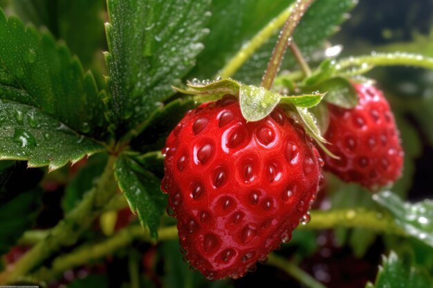 Photo fresh strawberry on the green foliage background