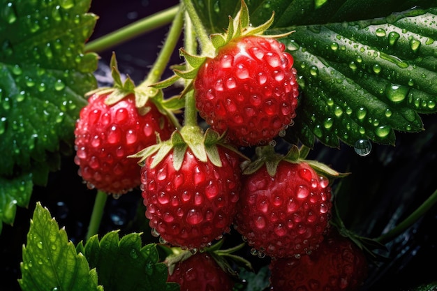 fresh strawberry on the green foliage background