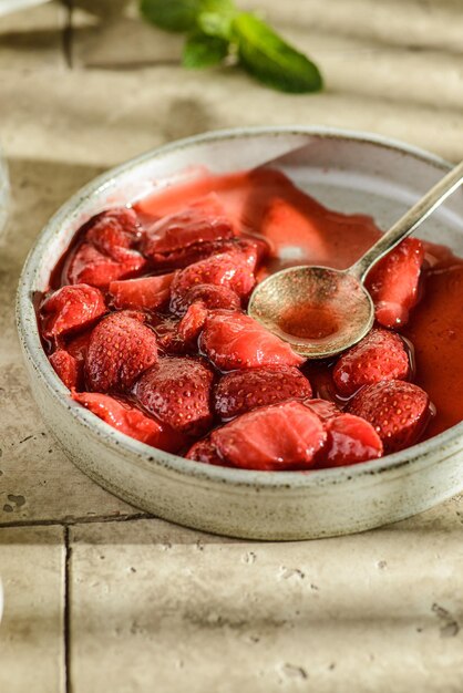 Fresh strawberry sauce on a plate