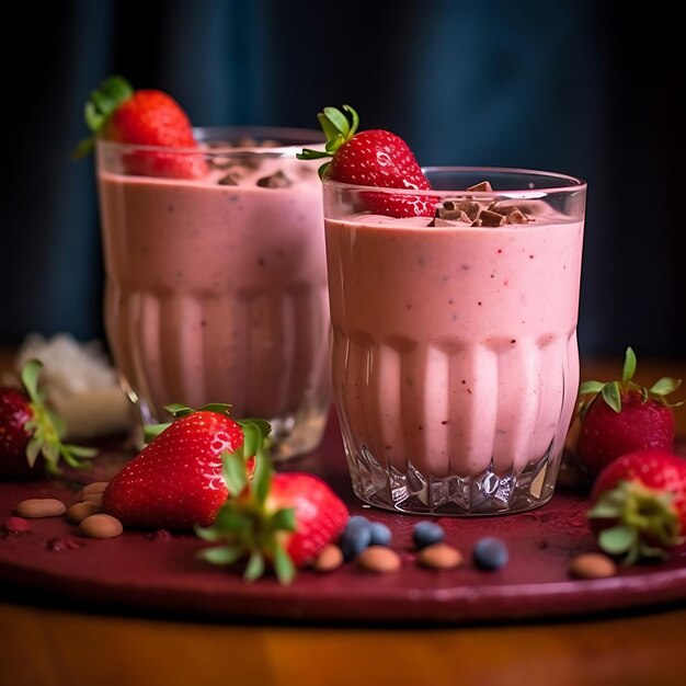 Fresh strawberry smoothie or milkshake with chocolate