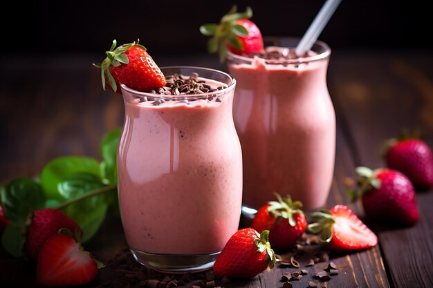 Photo fresh strawberry smoothies with chocolate